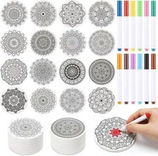 16 Pcs Mandala Ceramic Coasters for Drinks Color Your As the Picture Shown 