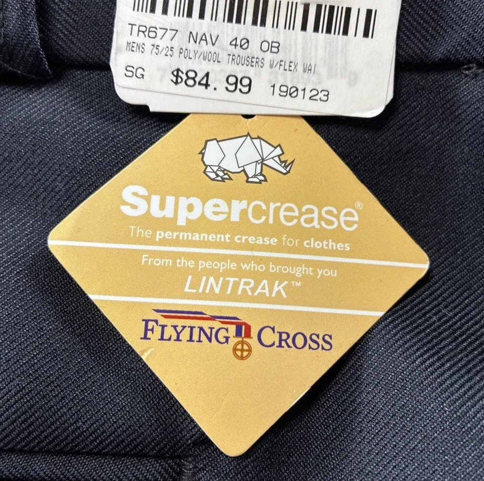 Flying Cross Mens Polyester Uniform Trousers Pants  40Wx37L Black Hemmed Zipper - Image 3 of 4