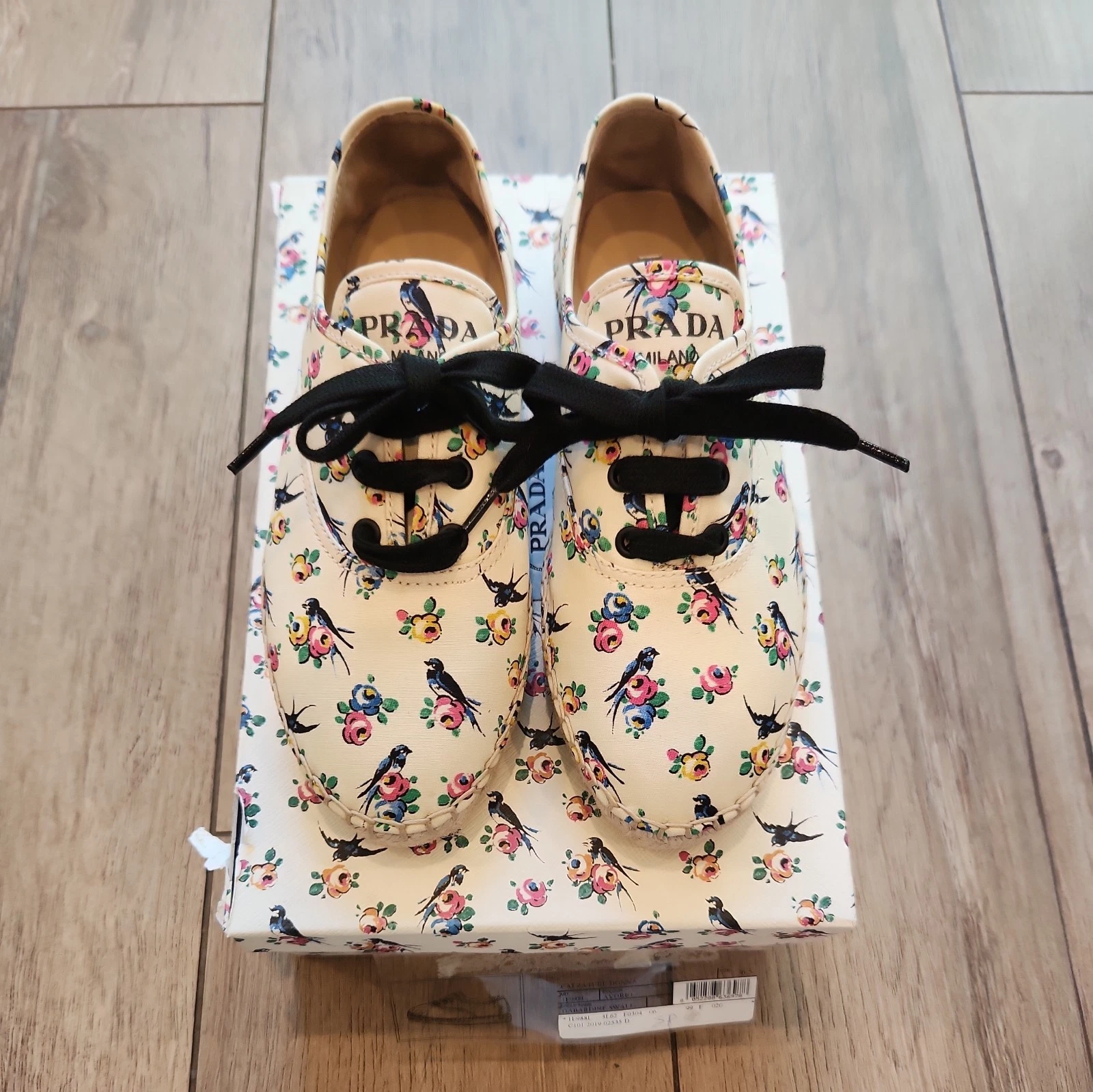 PRADA Espadrillas donna bianche stringate con stampa floreale uccellino 6 5 US 36 5 EU