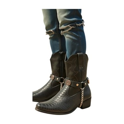 Men Silver Metal Chain Links Pair Black Boot Straps Shotgun Bullet Shell Charm
