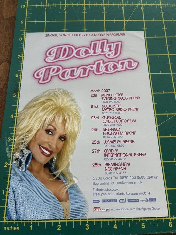 Dolly Parton 8” X 6” Concert Flyer Poster Original Tour Posters 2007 UK RARE