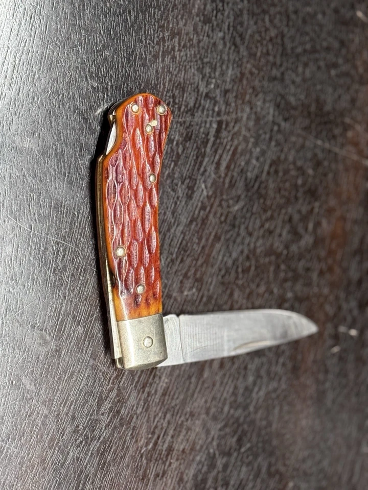 Custom Trapper Folding Knife - Signed Maker - Stainless Blade & Bone Handle - Image 4 of 4