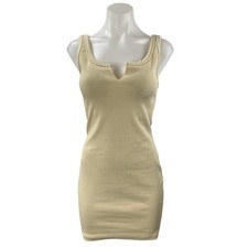 Signature 8 Cream Rib Knit Sleeveless Split Neck Mini Sweater Tank Dress Size L
