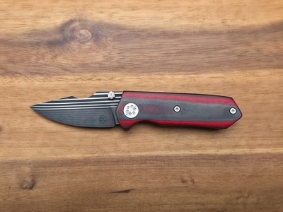 KC Gray Custom Squeegee Thumb stud Flipper Knife. Damascus, Carbon Fiber.