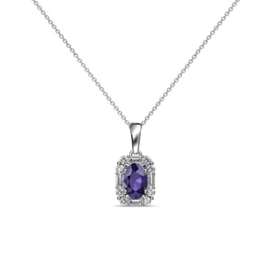 Oval Cut Iolite and Diamond Halo Pendant 0.58 ctw 14K Gold with 18'' JP:109335