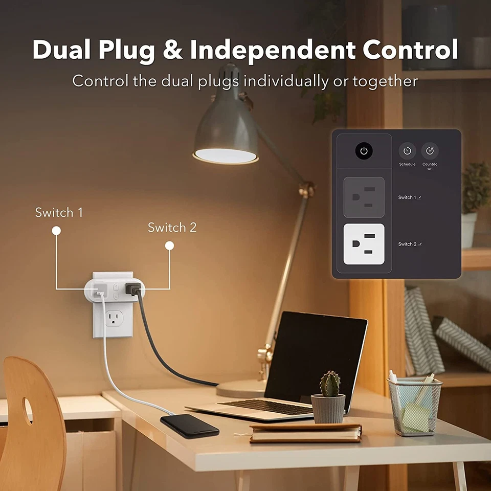 HBN 4 Pack WiFi Smart Plug Dual Socket Plugs Works with Alexa & Google Home 15A - Image 4 of 4