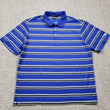 NIKE Polo Shirt Mens XL TIGER WOODS COLLECTION Blue Stiped Golf Dri Fit
