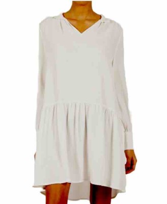 Three Eighty Two Sz XS Relax Fit Flounce Dress-V Neck-Full Sleeve-Off White-NEW
