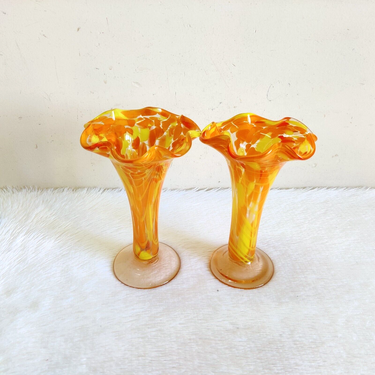 Vintage Dotted Multi Color Orange Yellow Glass Pontil Mark Flower