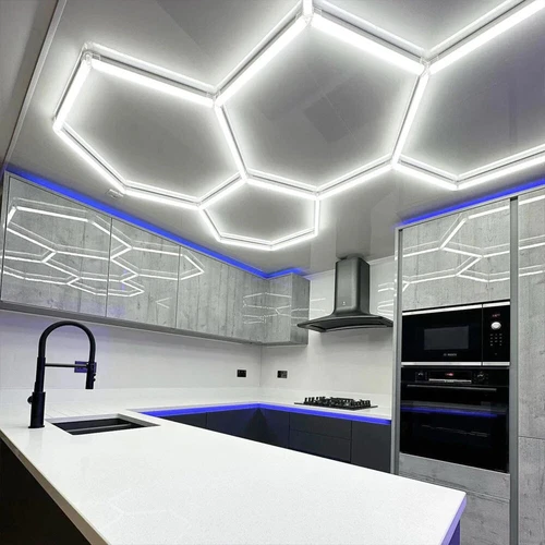 Hexagonal LED Garage Lights Honeycomb Detailing Showroom 5 Grids Ceiling Light - Picture 11 of 20