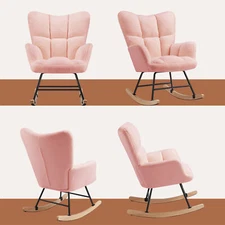 Comfortable Rocking Chair, Teddy Fabric Living Room Lounger, Extra-wide Seat