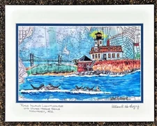 ROSE ISLAND LIGHTHOUSE art print Newport Harbor RI harbor seals