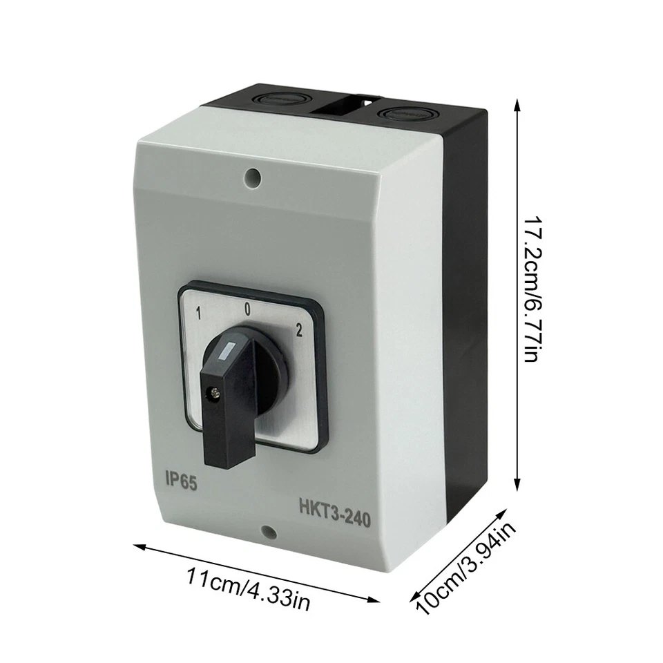 40AMP 2 POLE Isolator CHANGE OVER SWITCH ENCLOSED 3 POSITION IP65 WEATHERPROOF - image 2 of 4