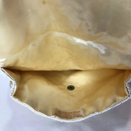 Vintage Walborg Perlen und Samen Clutch Handtasche Handarbeit weiß West Germany - Bild 4 von 6