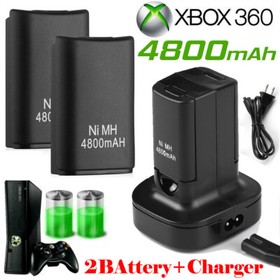 2 Battery Pack & Charger Dock For Microsoft Xbox 360 Wireless Controller Black