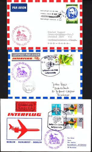 3x INTERFLUG 1986 "Bukarest - Berlin" Erstflüge IL62 !! H/L T.III 467/68, 36P.