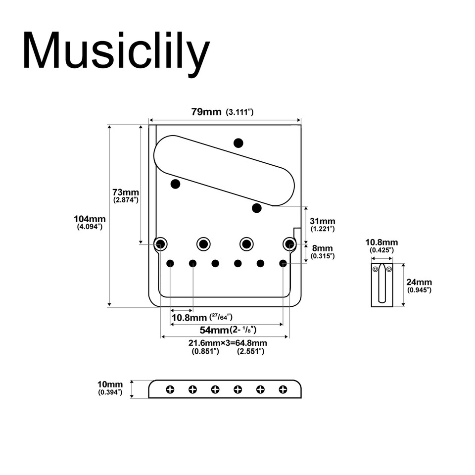 Musiclily Ultra Chrome 54mm Full Solid Brass Heavy Duty For Tele Guitar