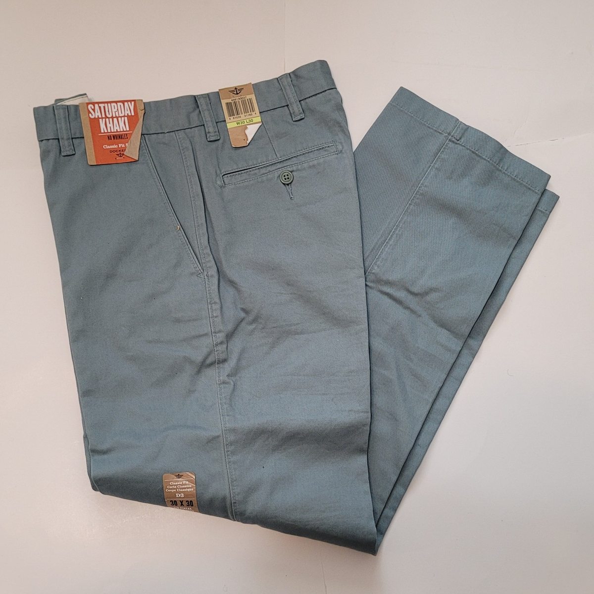 DOCKERS Saturday Khakis Men Size 30x30 blue 100% Cotton D3 Classic Fit Flat  Fron
