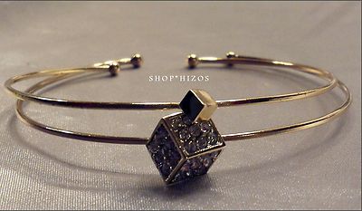 NEW GOLD THIN METAL PAVE DICE TWO PIECE CUFF 3'' STATEMENT BRACELET