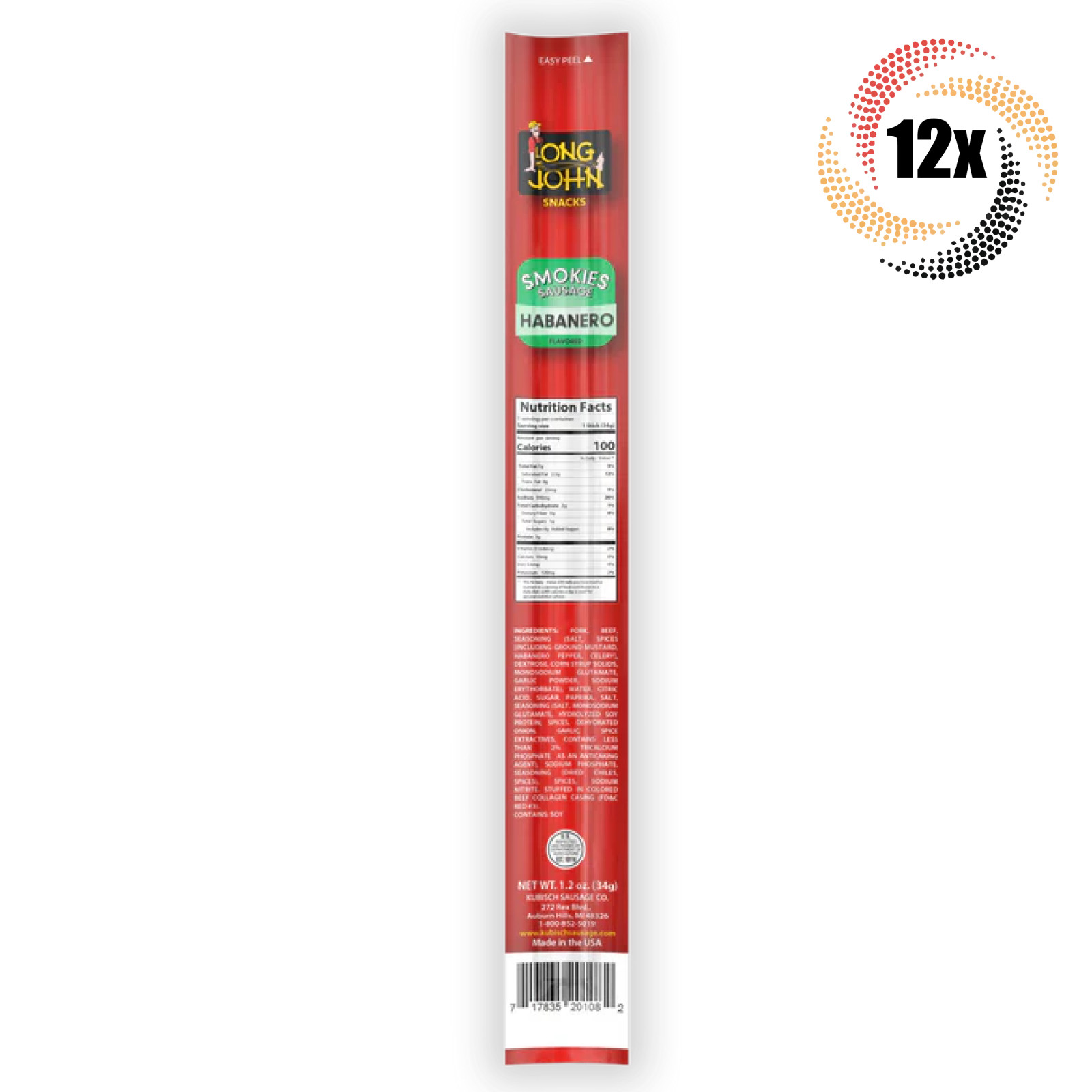 12 палочек копченой и маринованной колбасы Long John Smokies Habanero | 1 унция