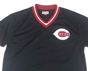 Mitchell Ness Cincinnati Reds Baseball Jersey New Euc Large Black Red Batting Ebay