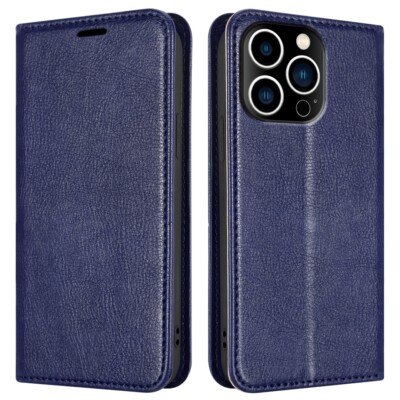 Für Apple iPhone 15 14 13 Pro Max Hülle, Echt Echt Echt Leder Wallet Flip Cover