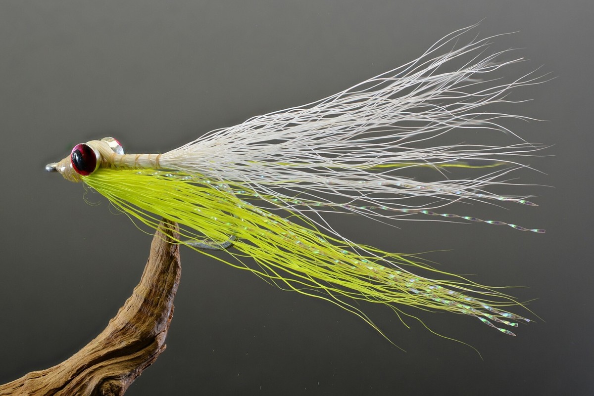 Clouser Minnow Fishing Flies - Chartreuse/White, Size #2 & #6, 6 Pack On Mustad Hooks