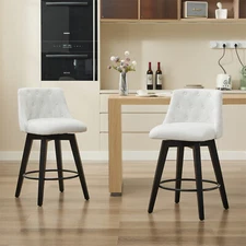Set of 2 Swivel Bar Stools Linen Bar Chair Counter Height Dining Chair