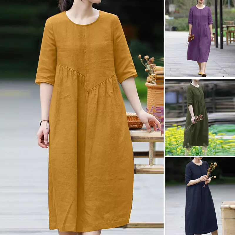 Long cotton dresses top with short sleeves