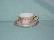 Vintage O.P. Co China Pink & Gold Painted Demitasse Cup & Saucer
