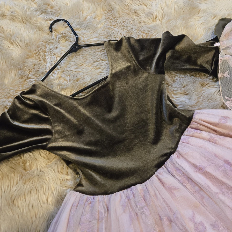 Vintage Girls Size 10 Pink Lace Green Velvet Holiday Princess Dress Gown - Image 4 of 4