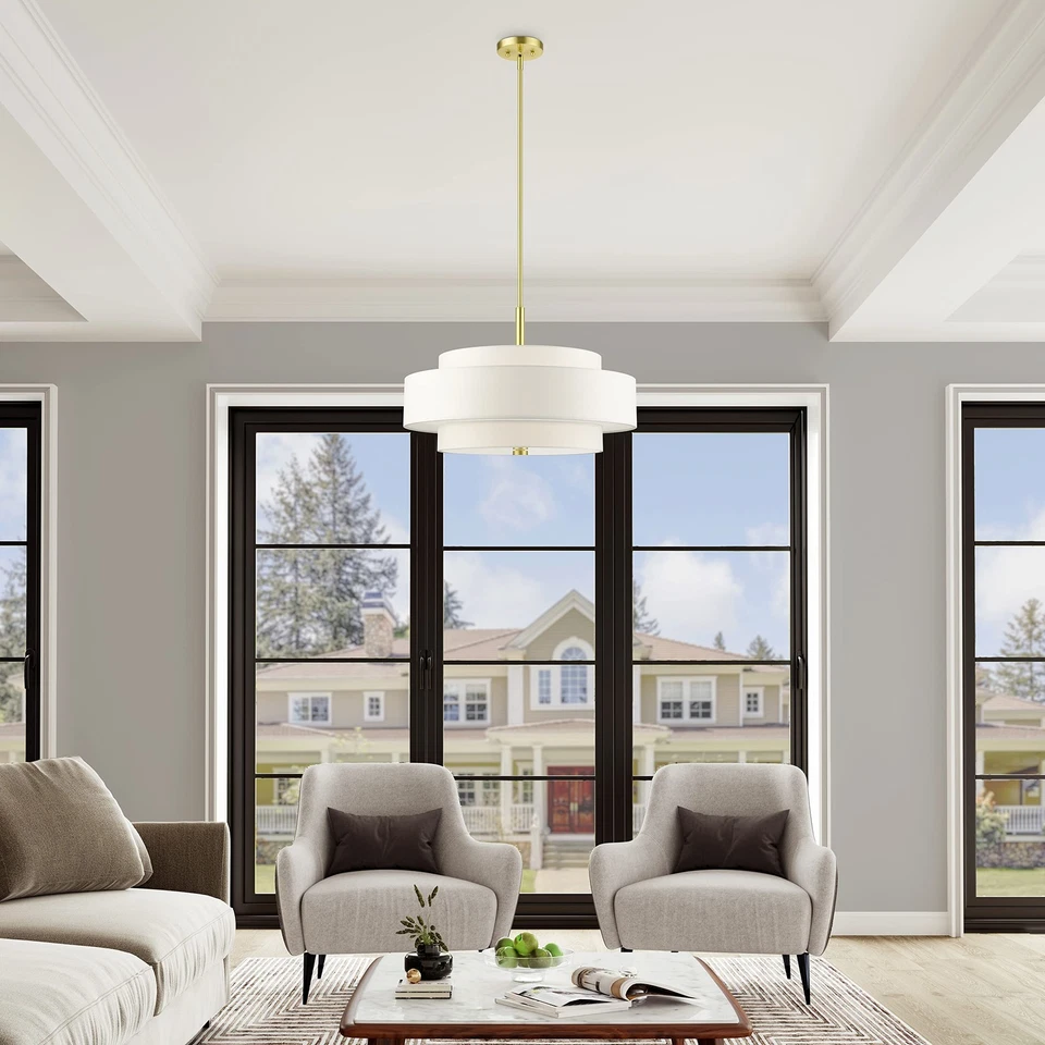 50875-12 Lámpara de araña Meridian 5 luces, latón satinado, 24 x 24 x 53 Foto 4 de 4