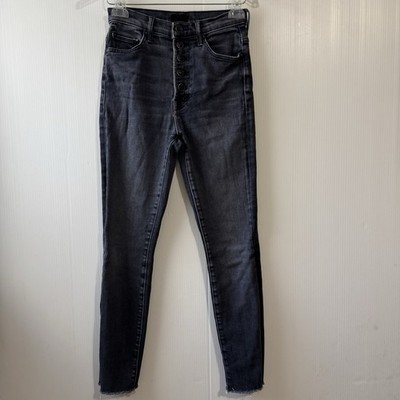 Mother The Pixie Swooner Ankle Fray Jeans Sz 26 Washed Charcoal Button Flay