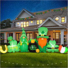 8FT St. Patrick'S Day Inflatable Leprechaun Clover Decoration, Green with Multic