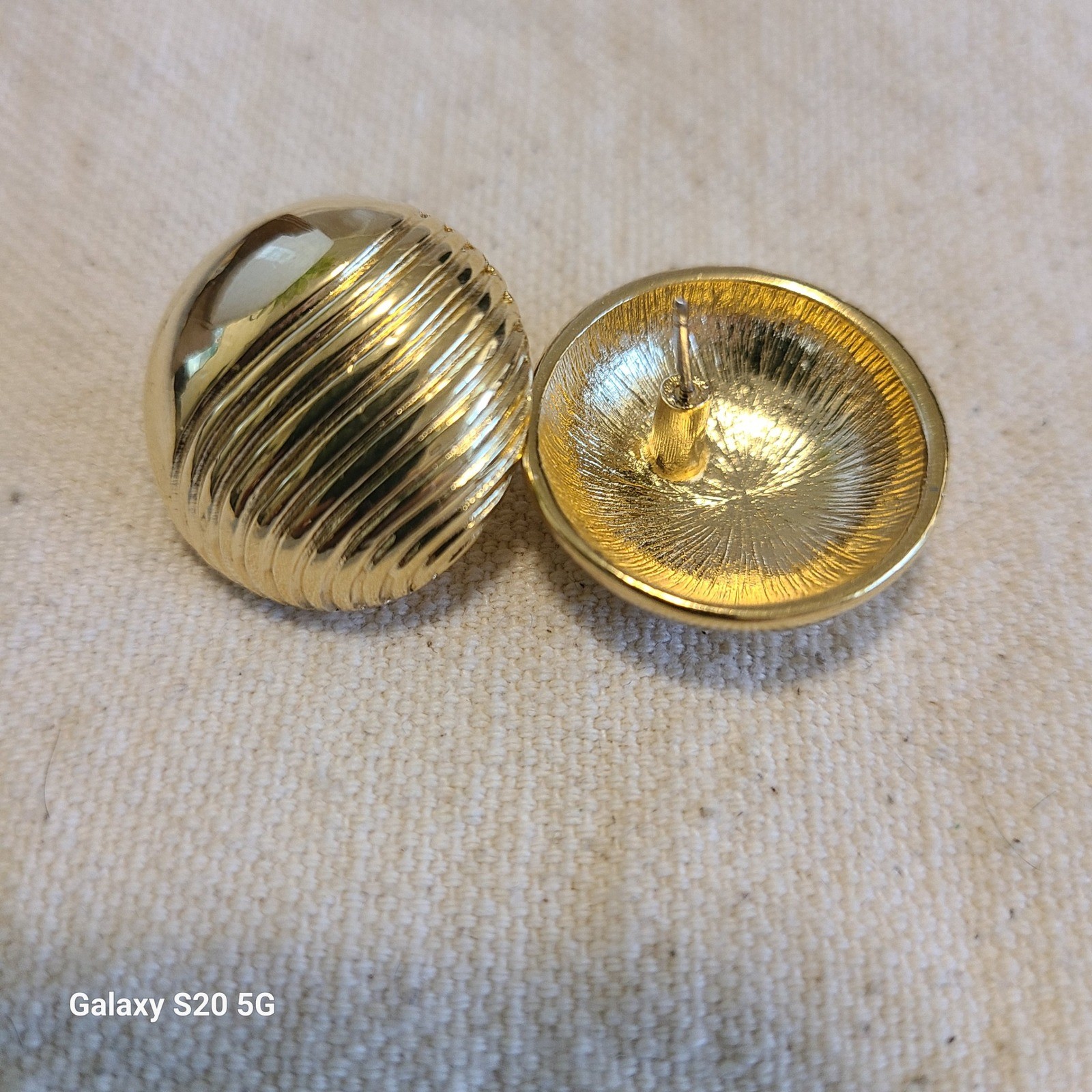 Gold Statement Earrings Domed Button Earrings Tex… - image 4