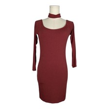 Mind Code Giselle Ribbed Mini Bodycon Dress Burgundy  Medium