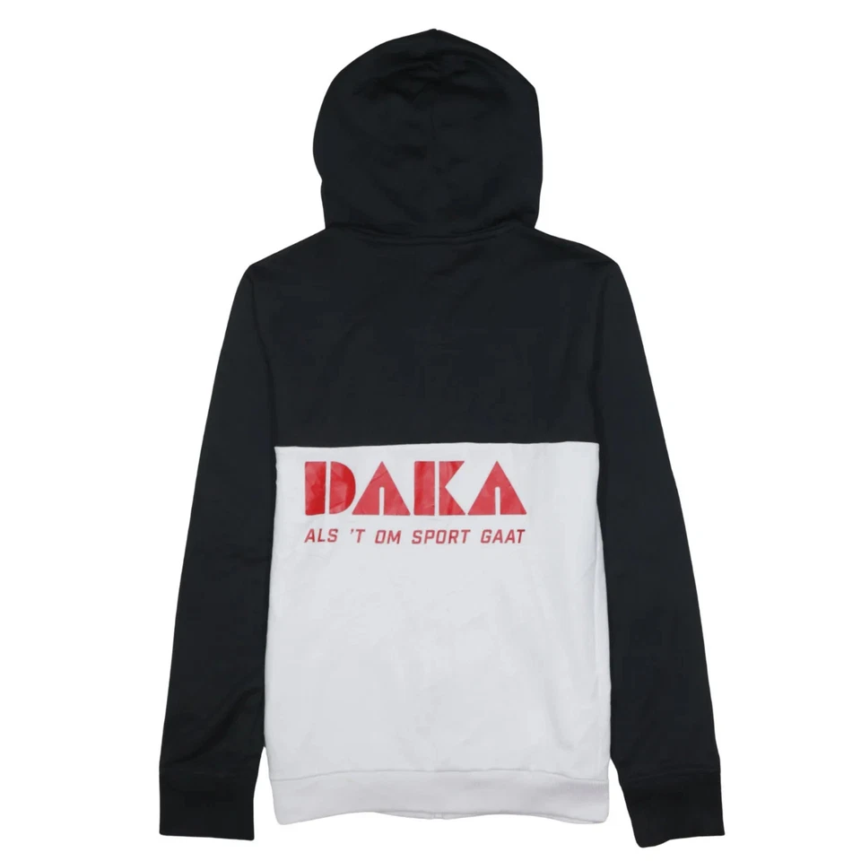 Adidas Sudadera con Capucha Negra Blanca Para Mujer Mediana Encaje Cuello Cremallera Bolsillos Estampado Trasero Foto 2 de 4