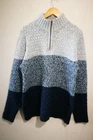 Fat Face Jumper Mens Large blue 1/4 Zip Fisherman Knit Sweater Chunky 42/44"