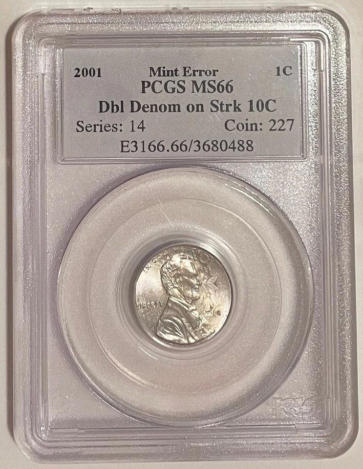 2001 Lincoln 1C - Double Denomination on struck 10C mint error coin - PCGS MS66 - Image 3 of 4