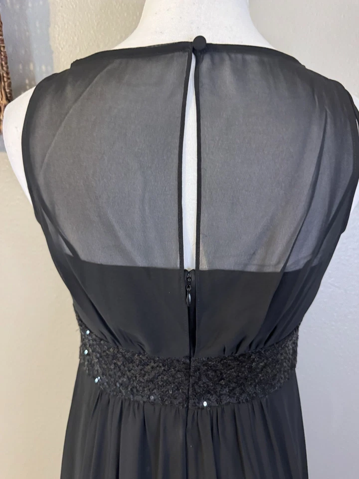 Vestido Formal Chaps 6 Negro Lentejuelas Gasa Noche Maxi Boda Crucero Fiesta NUEVO Foto 3 de 4