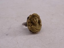 Antique Victorian Hand Carved Cameo Lava Sterling Silver Cocktail Ring Vintage