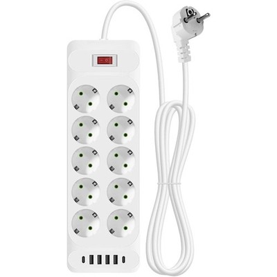 Steckdosenleiste 10er USB C Mehrfachsteckdose Flachstecker Schalter Wandmontage