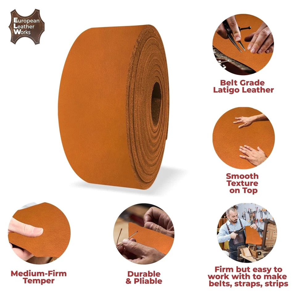 ELW 9-10 oz (3.6-4mm) Latigo Leather Straps Belt Grade 72" Cowhide Straps - Image 3 of 4