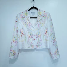John Meyer of Norwich White Embroidered Beaded Blazer Size 12