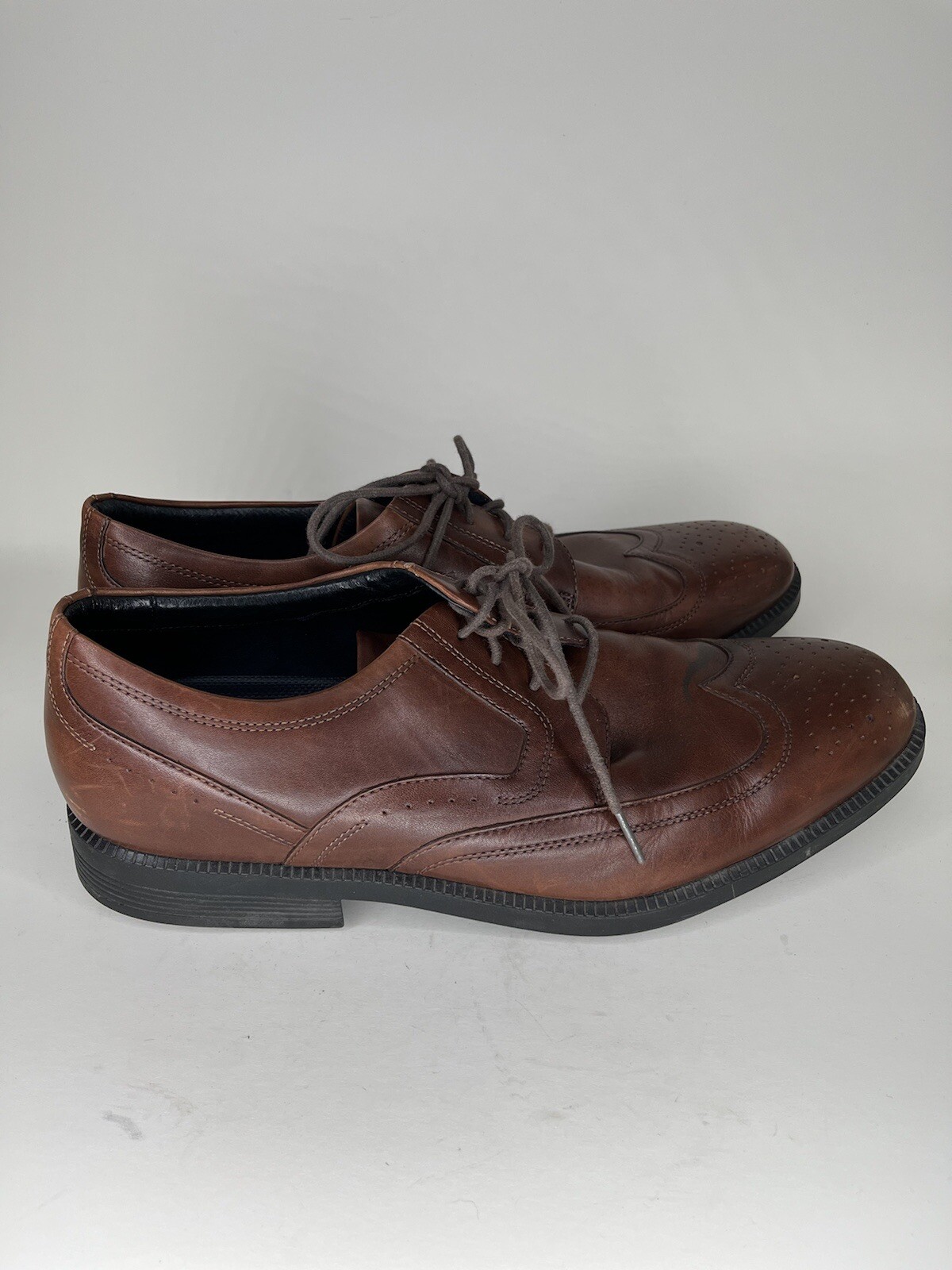 SAOLA scarpe uomo rockport Oxford punta ala pelle marrone taglia 11 5W pizzo eleganti casual