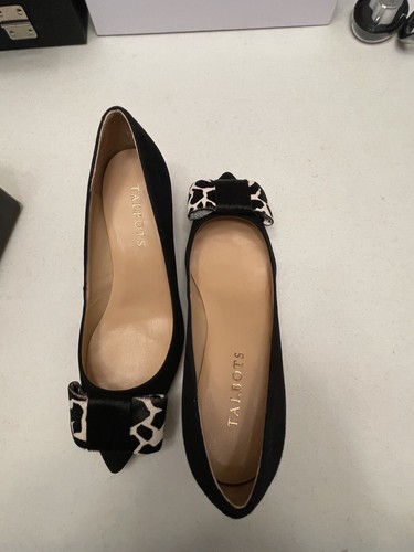 Women’s Talbots Suede Leather W/Calf Hair Bow Black Pumps Size 6.5 Wide W/ Box