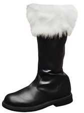 Santa Boot with White Fur Cuff Christmas Black Boots Footwear Party Halloween