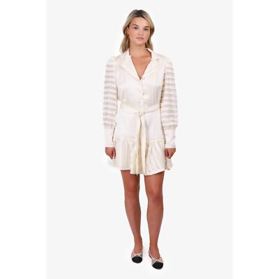 Alexis White Renita Sheer-Panel Long Sleeve Button Front Mini Dress Size  Small | eBay