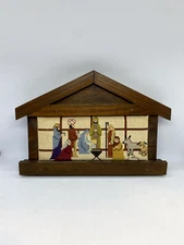 Cross Stitch Vintage Manger Wood Frame Christmas