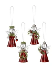 Set of 4 Teeny Red ANGEL MISTLETOE Kissing Krystals Christmas Ornaments by Ganz